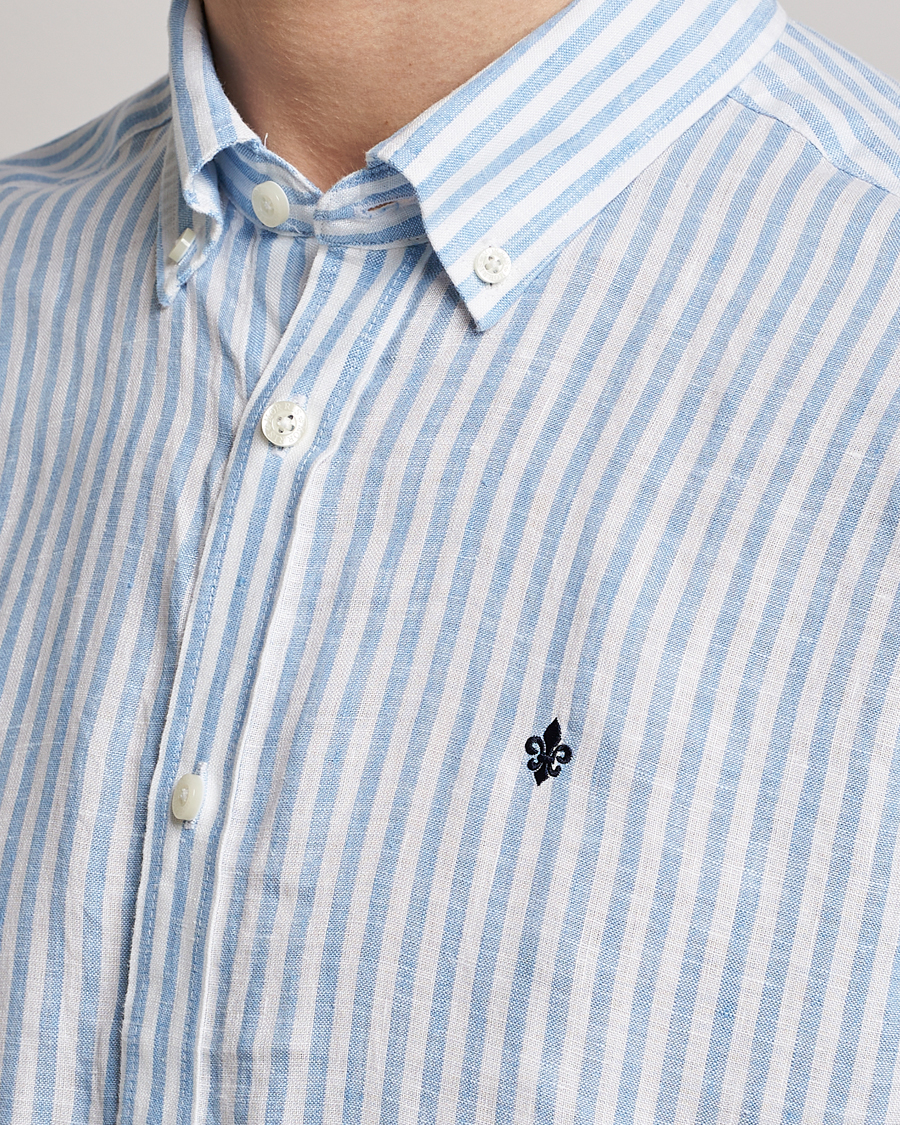 Herre | Skjorter | Morris | Douglas Linen Button Down Striped Shirt Blue/White