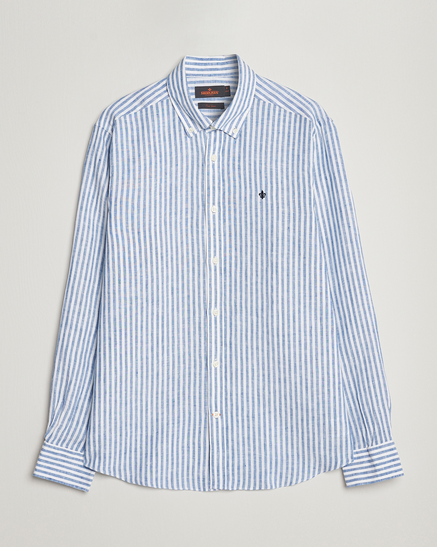 Herre | Skjorter | Morris | Douglas Linen Button Down Striped Shirt Navy/White