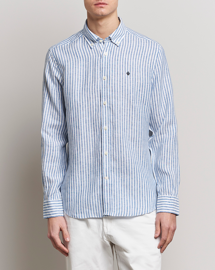 Herre |  | Morris | Douglas Linen Button Down Striped Shirt Navy/White
