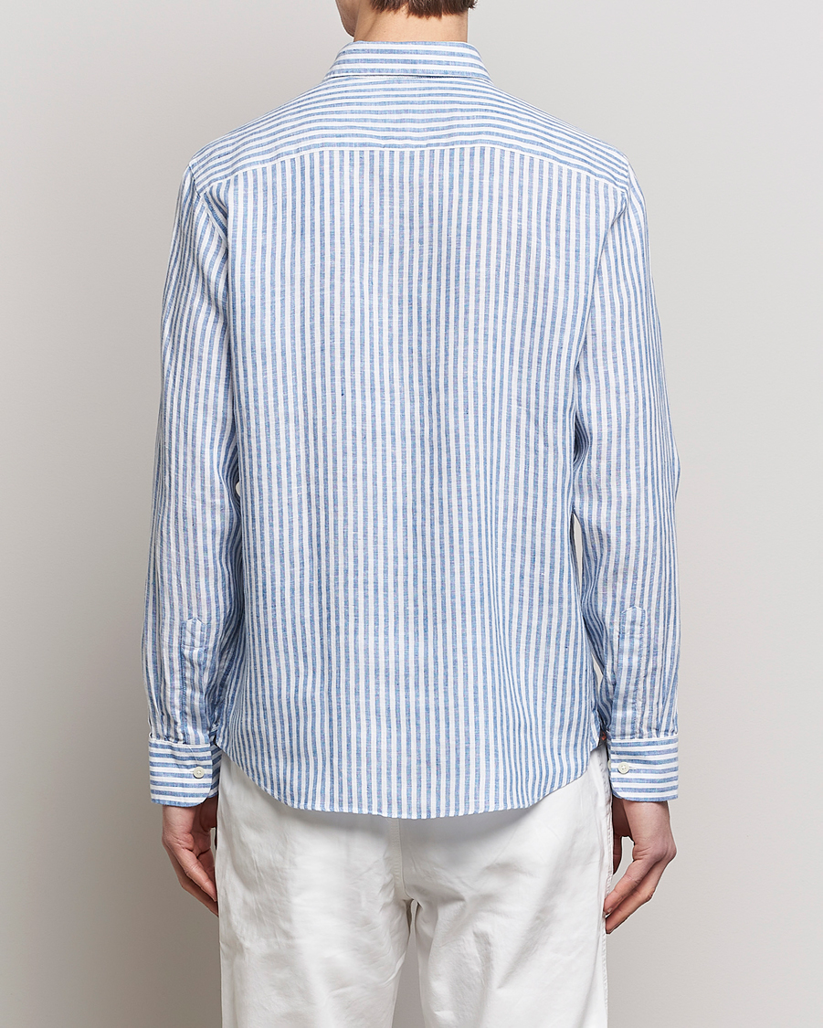 Herre | Skjorter | Morris | Douglas Linen Button Down Striped Shirt Navy/White