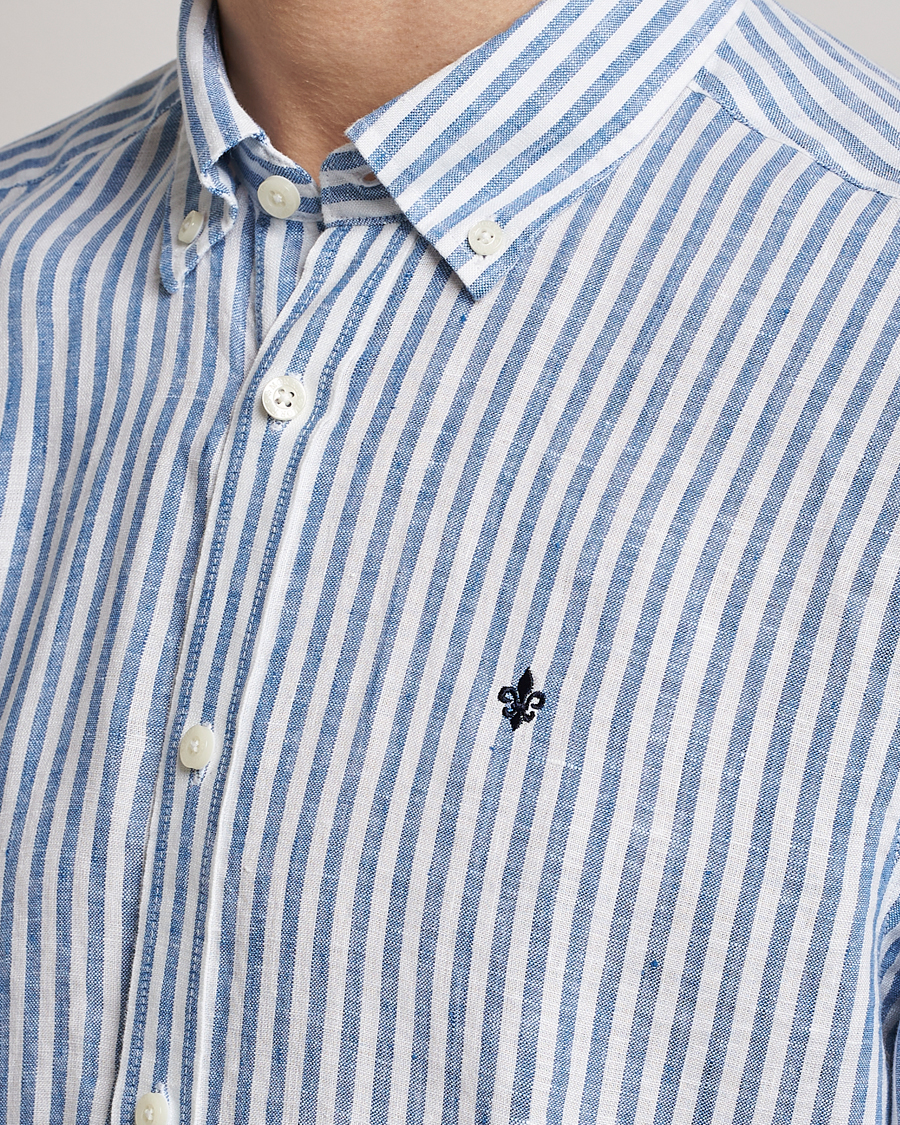 Herre | Skjorter | Morris | Douglas Linen Button Down Striped Shirt Navy/White
