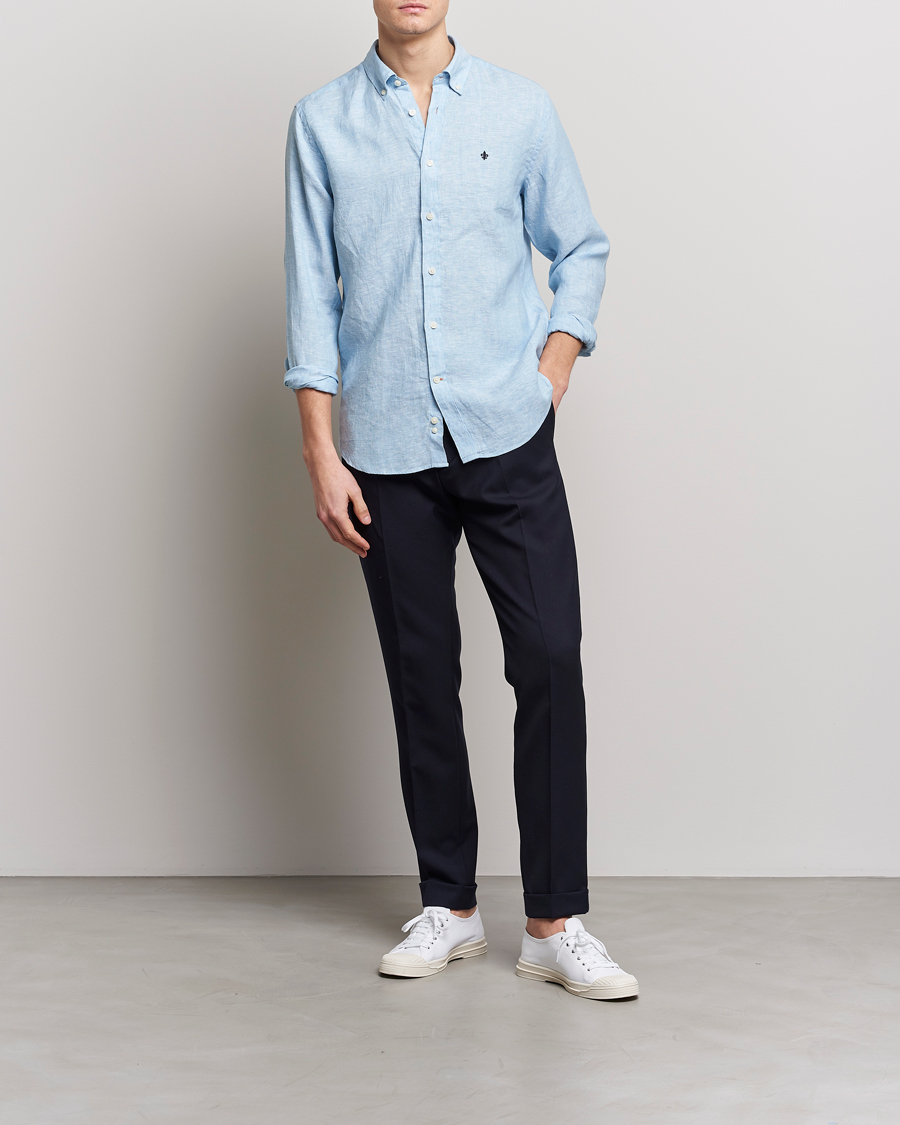 Herre | Skjorter | Morris | Douglas Linen Button Down Shirt Light Blue