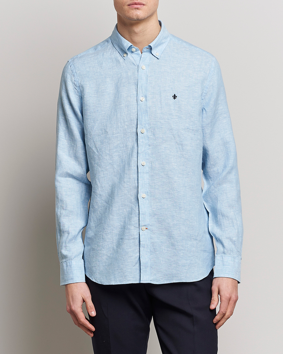 Herre | Jakke og bukse | Morris | Douglas Linen Button Down Shirt Light Blue