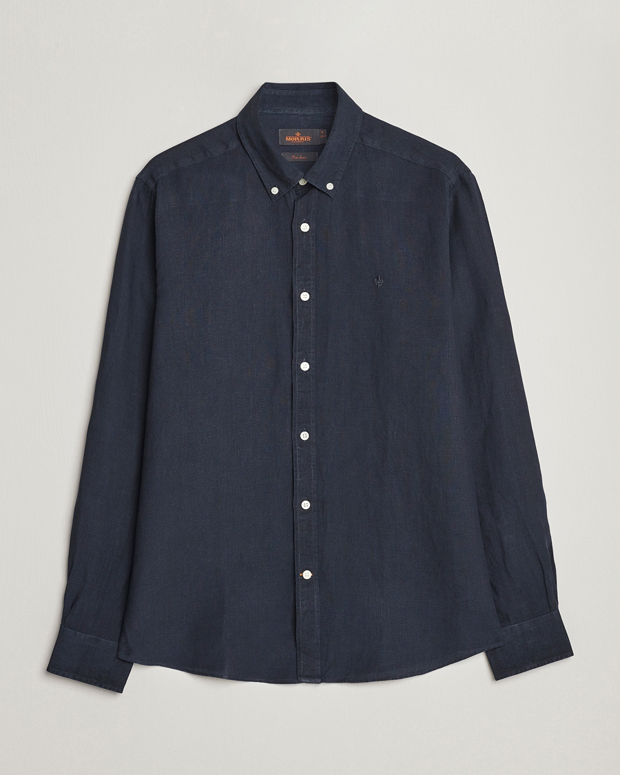 Herre | Skjorter | Morris | Douglas Linen Button Down Shirt Navy