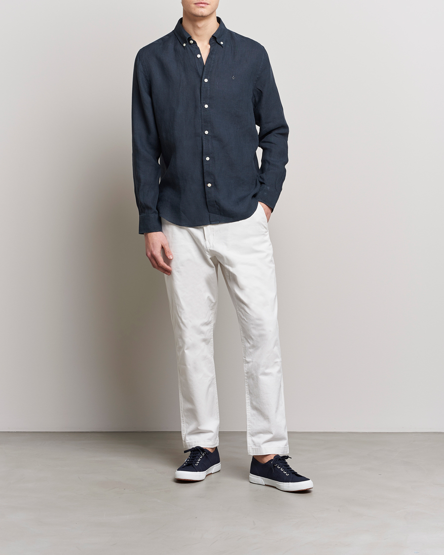 Herre | Skjorter | Morris | Douglas Linen Button Down Shirt Navy