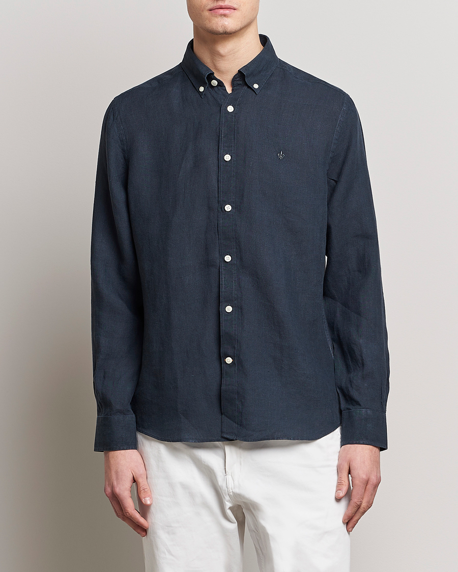 Herre | Skjorter | Morris | Douglas Linen Button Down Shirt Navy