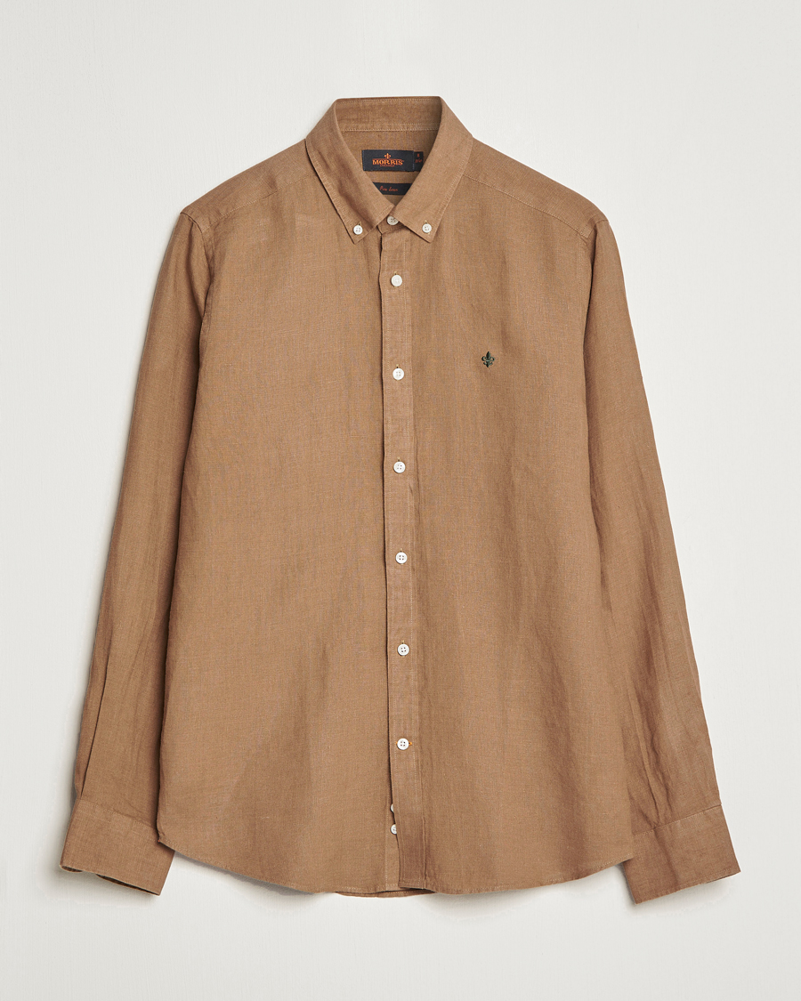 Herre | Skjorter | Morris | Douglas Linen Button Down Shirt Khaki Brown