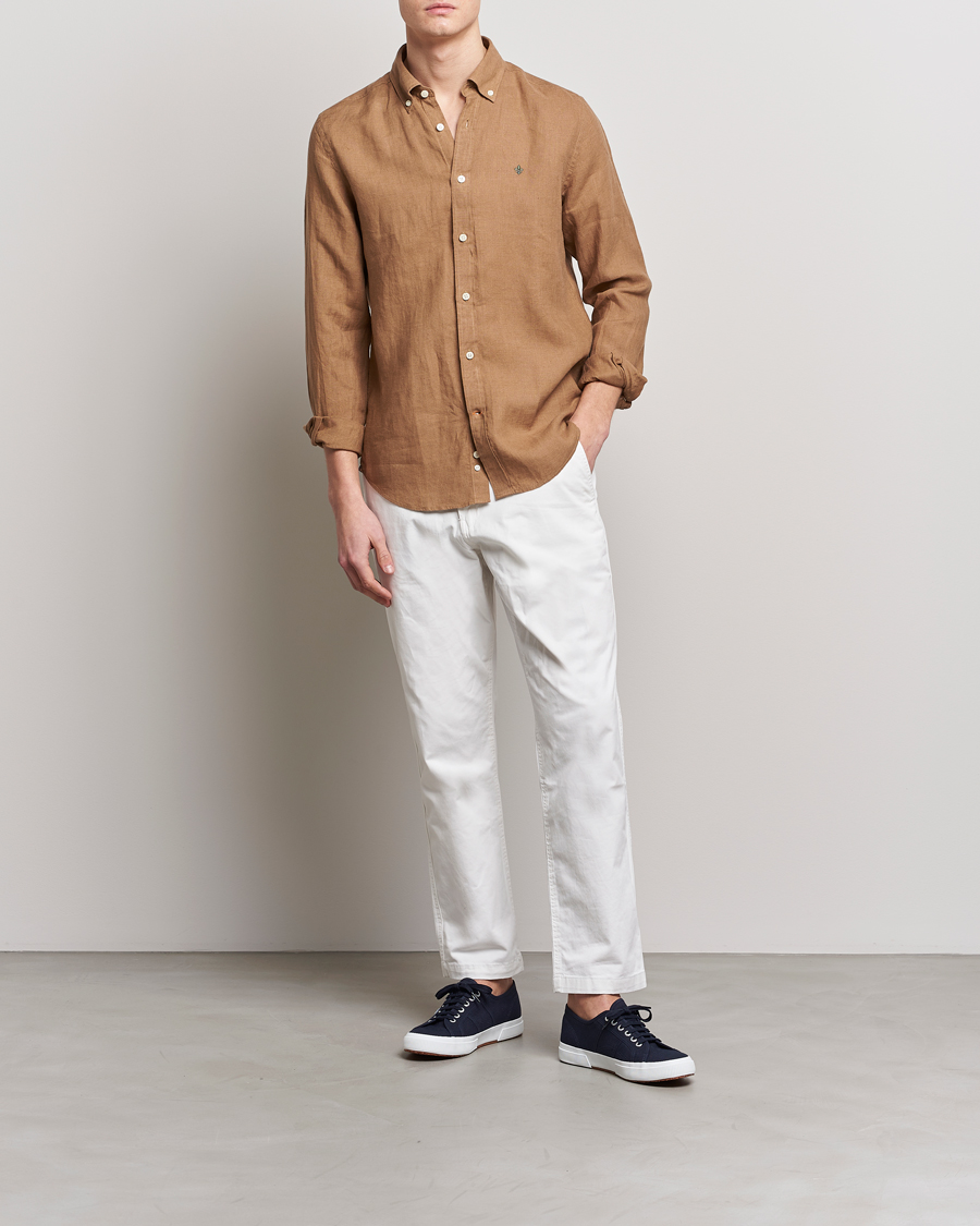 Herre | Skjorter | Morris | Douglas Linen Button Down Shirt Khaki Brown