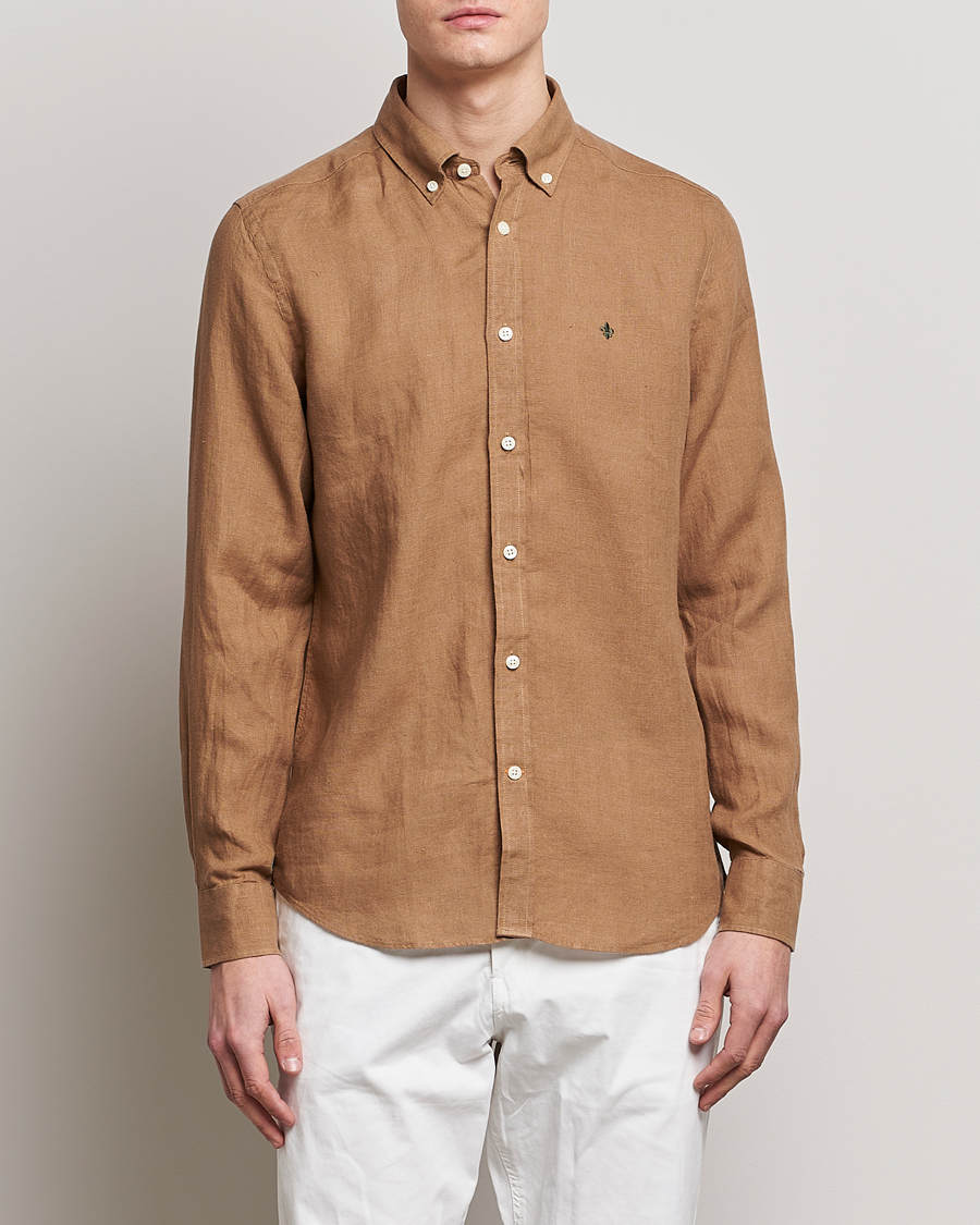 Herre |  | Morris | Douglas Linen Button Down Shirt Khaki Brown
