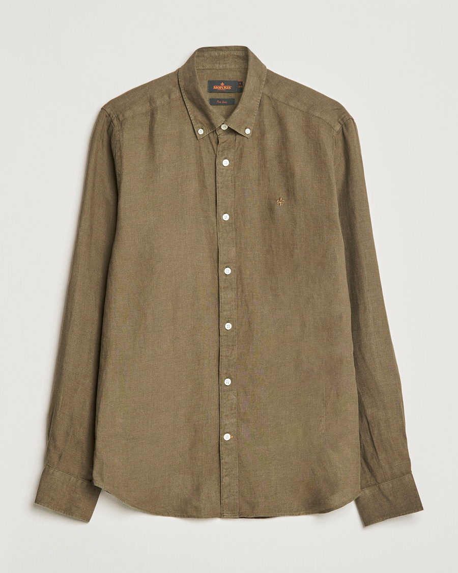 Herre | Skjorter | Morris | Douglas Linen Button Down Shirt Dark Green
