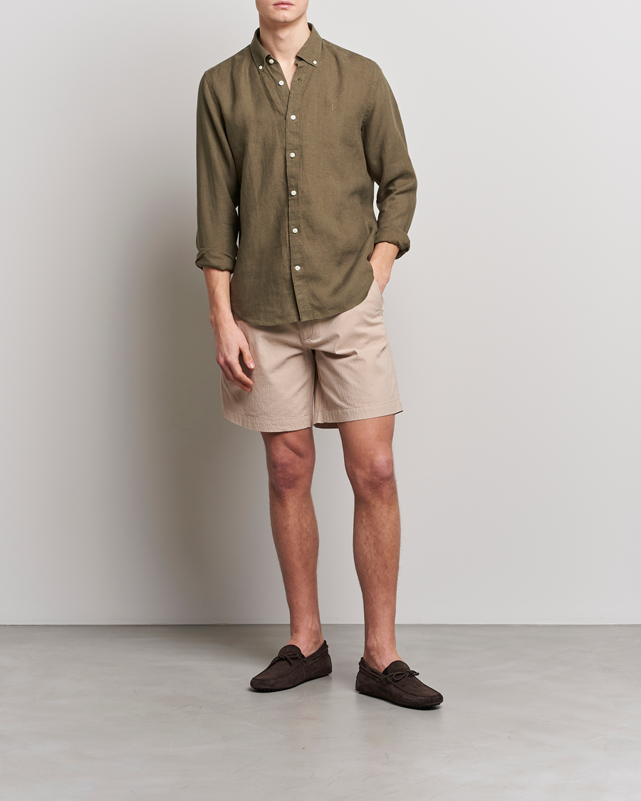 Herre | Skjorter | Morris | Douglas Linen Button Down Shirt Dark Green