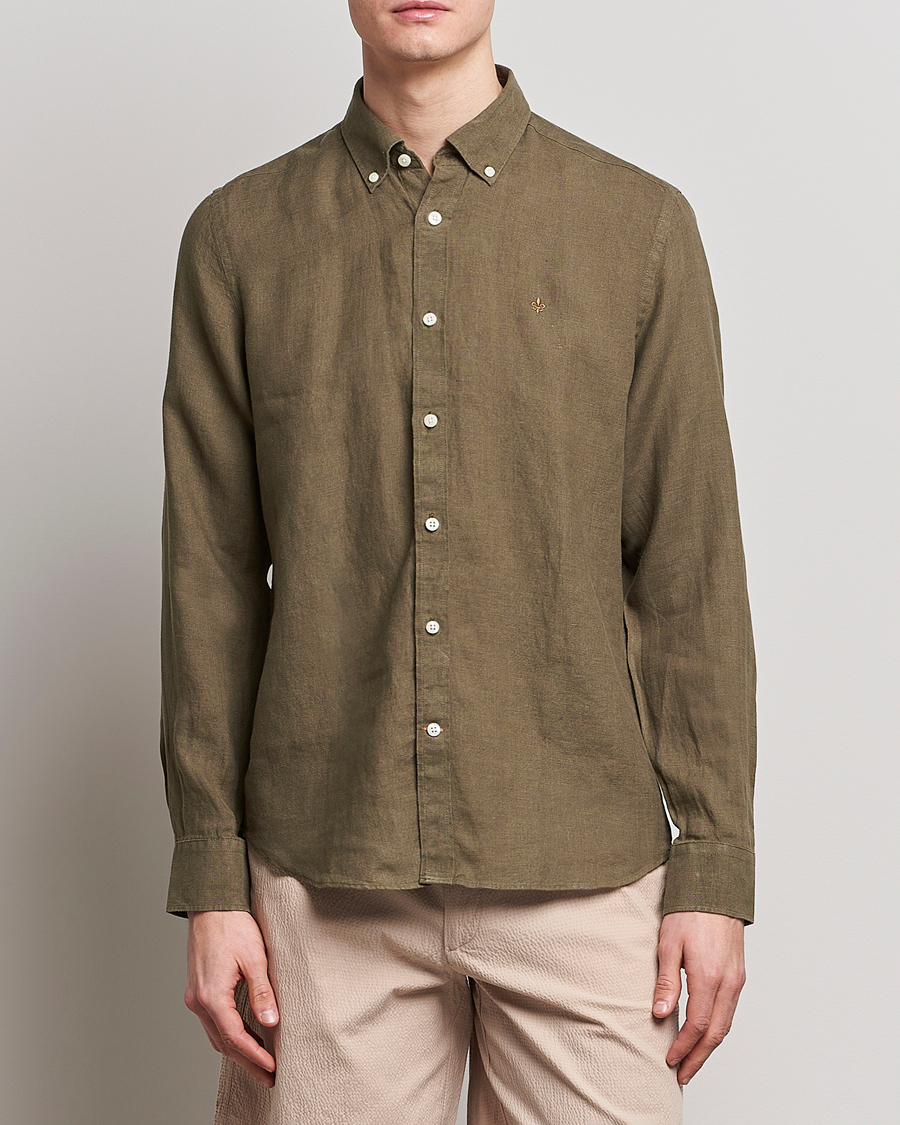 Herre | Skjorter | Morris | Douglas Linen Button Down Shirt Dark Green