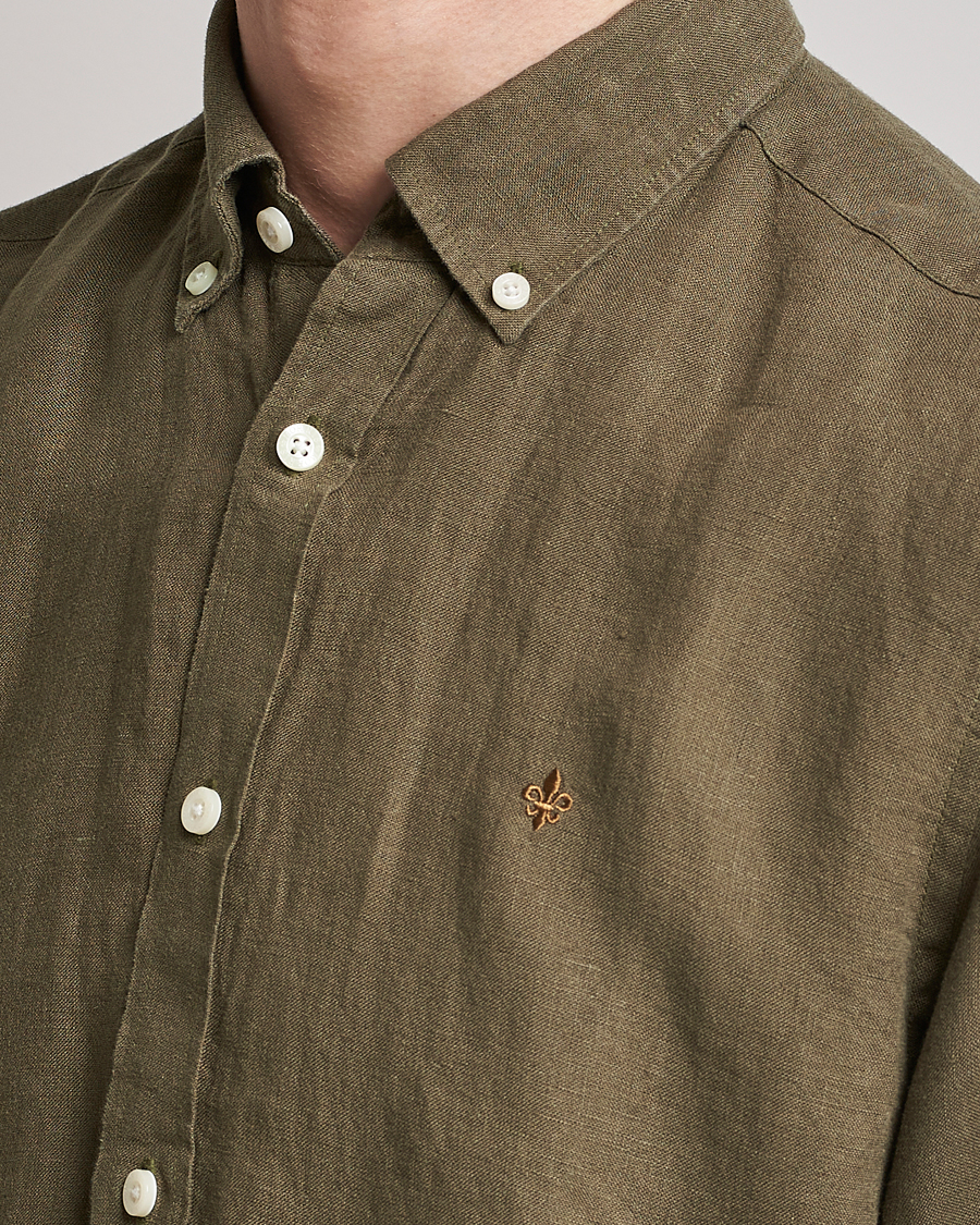 Herre | Skjorter | Morris | Douglas Linen Button Down Shirt Dark Green