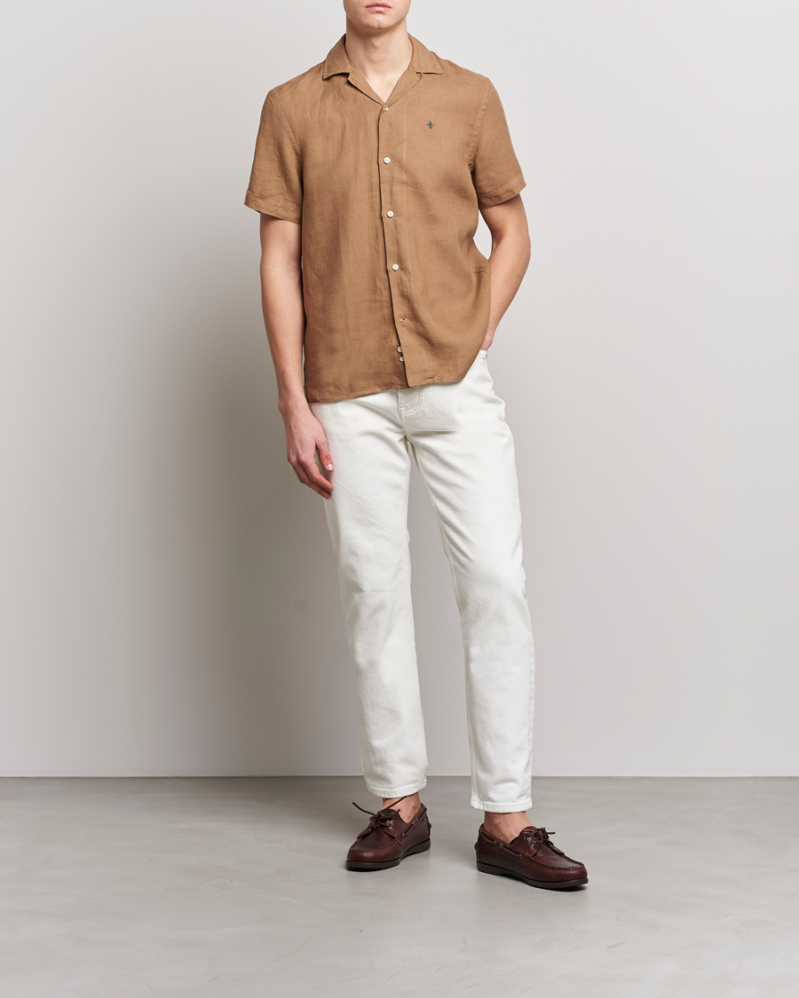 Herre | Skjorter | Morris | Douglas Linen Short Sleeve Shirt Khaki Brown