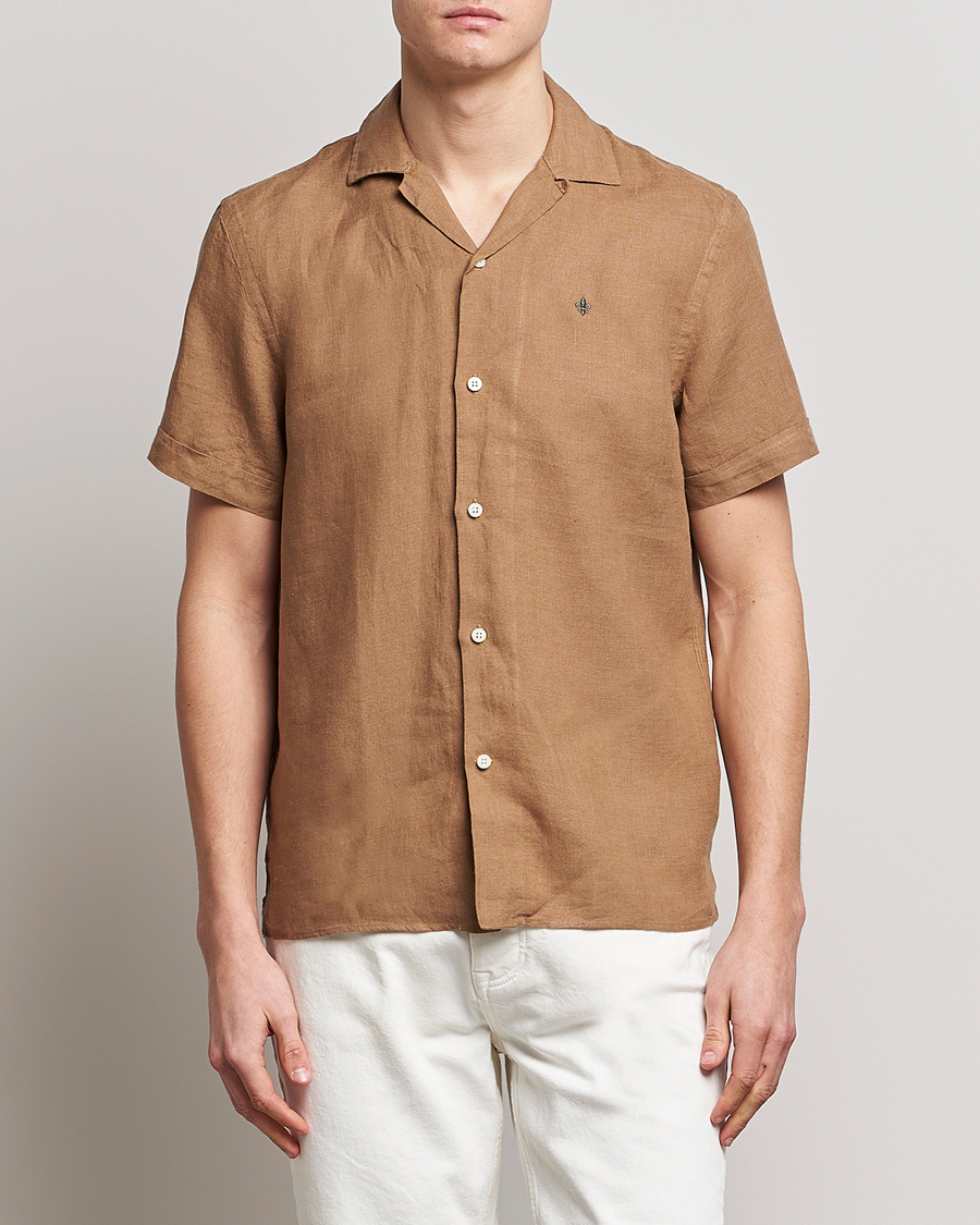 Herre |  | Morris | Douglas Linen Short Sleeve Shirt Khaki Brown