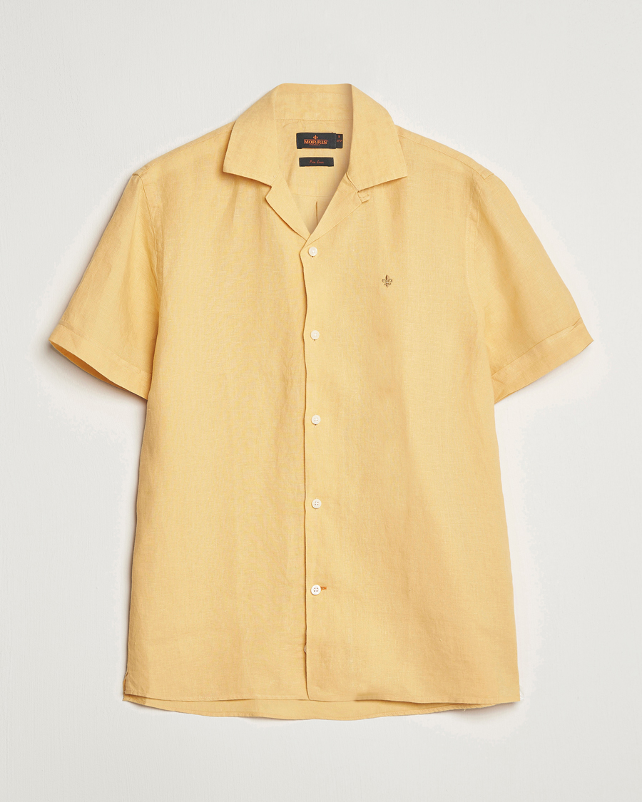 Herre | Skjorter | Morris | Douglas Linen Short Sleeve Shirt Yellow