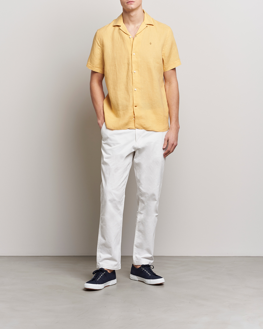 Herre | Skjorter | Morris | Douglas Linen Short Sleeve Shirt Yellow