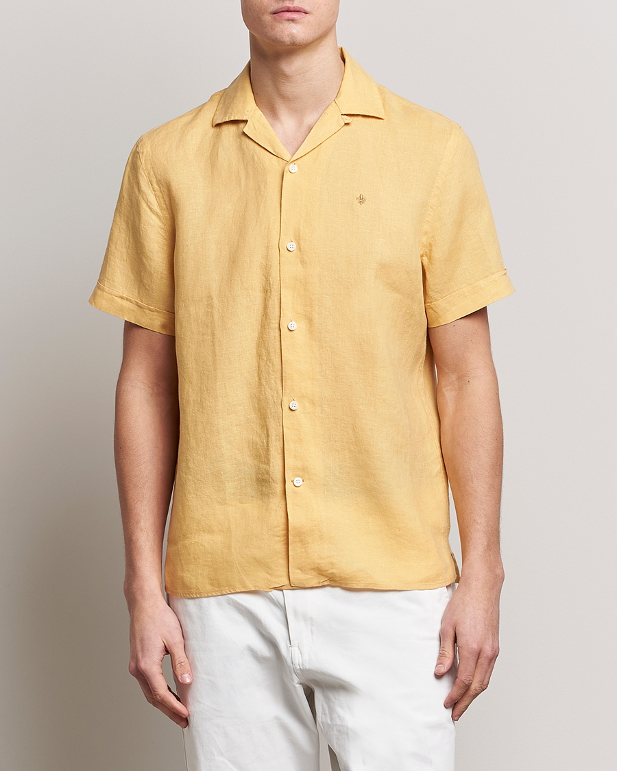 Herre | Skjorter | Morris | Douglas Linen Short Sleeve Shirt Yellow