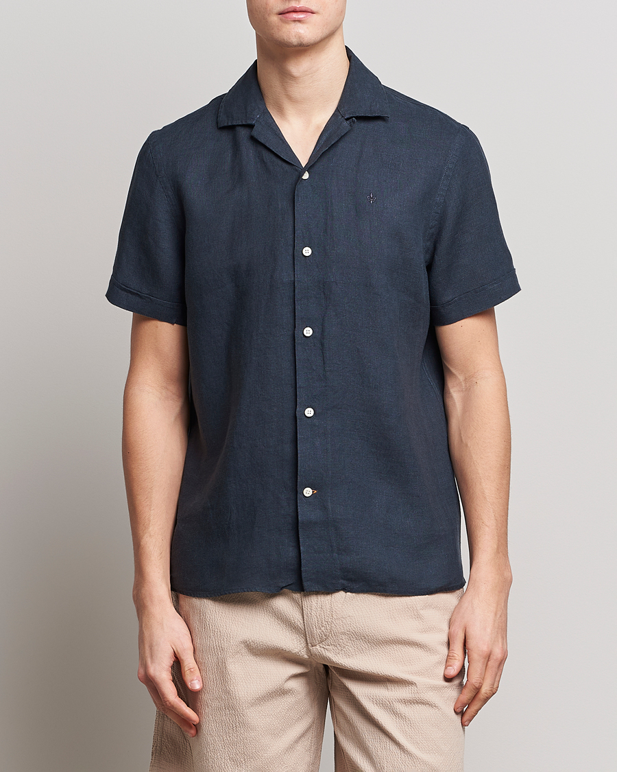 Herre | Kortermede skjorter | Morris | Douglas Linen Short Sleeve Shirt Navy
