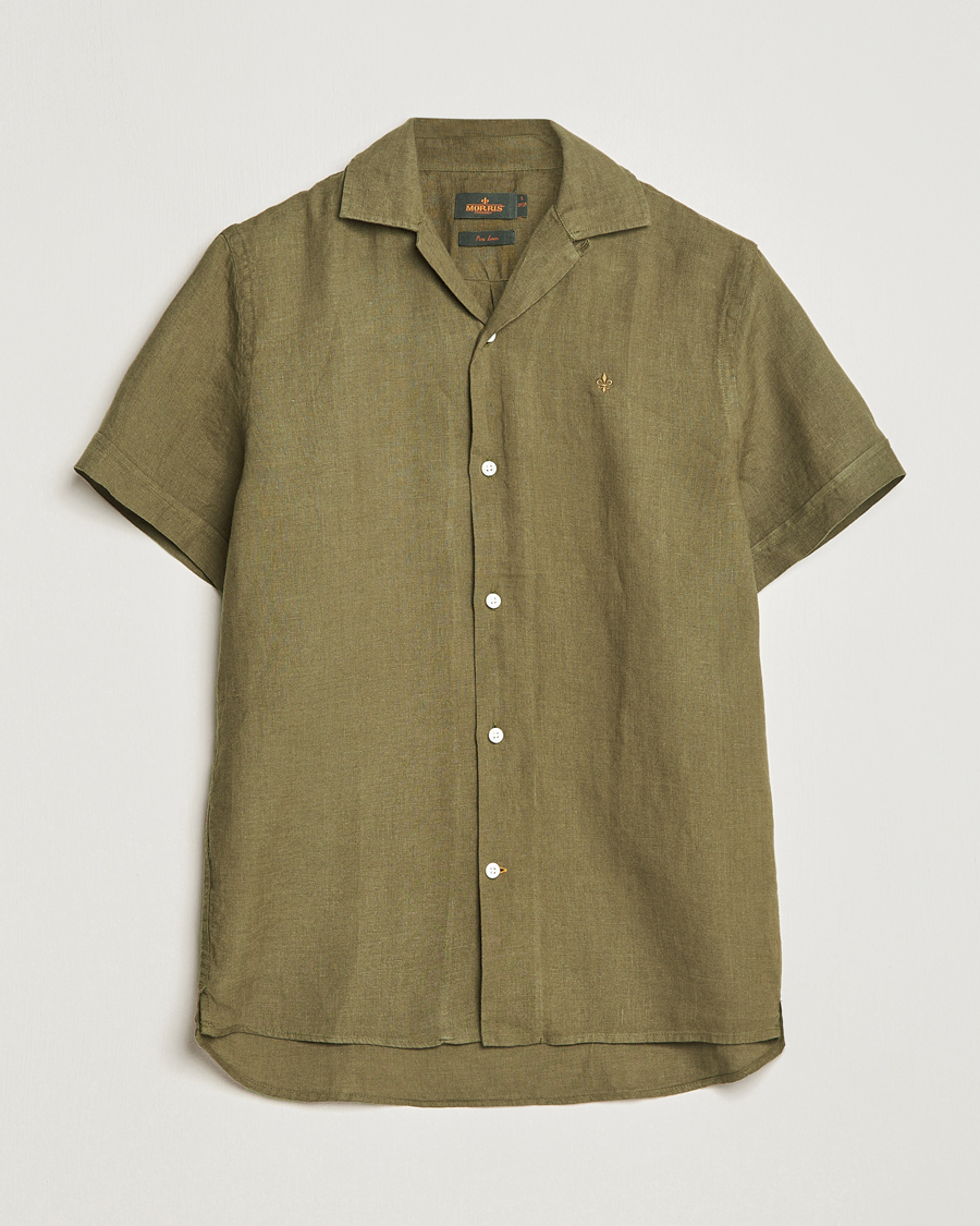 Herre | Skjorter | Morris | Douglas Linen Short Sleeve Shirt Dark Green