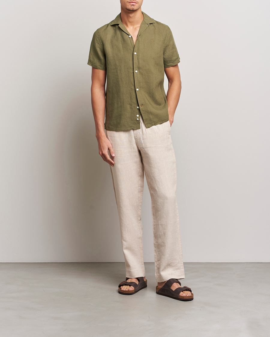 Herre | Skjorter | Morris | Douglas Linen Short Sleeve Shirt Dark Green