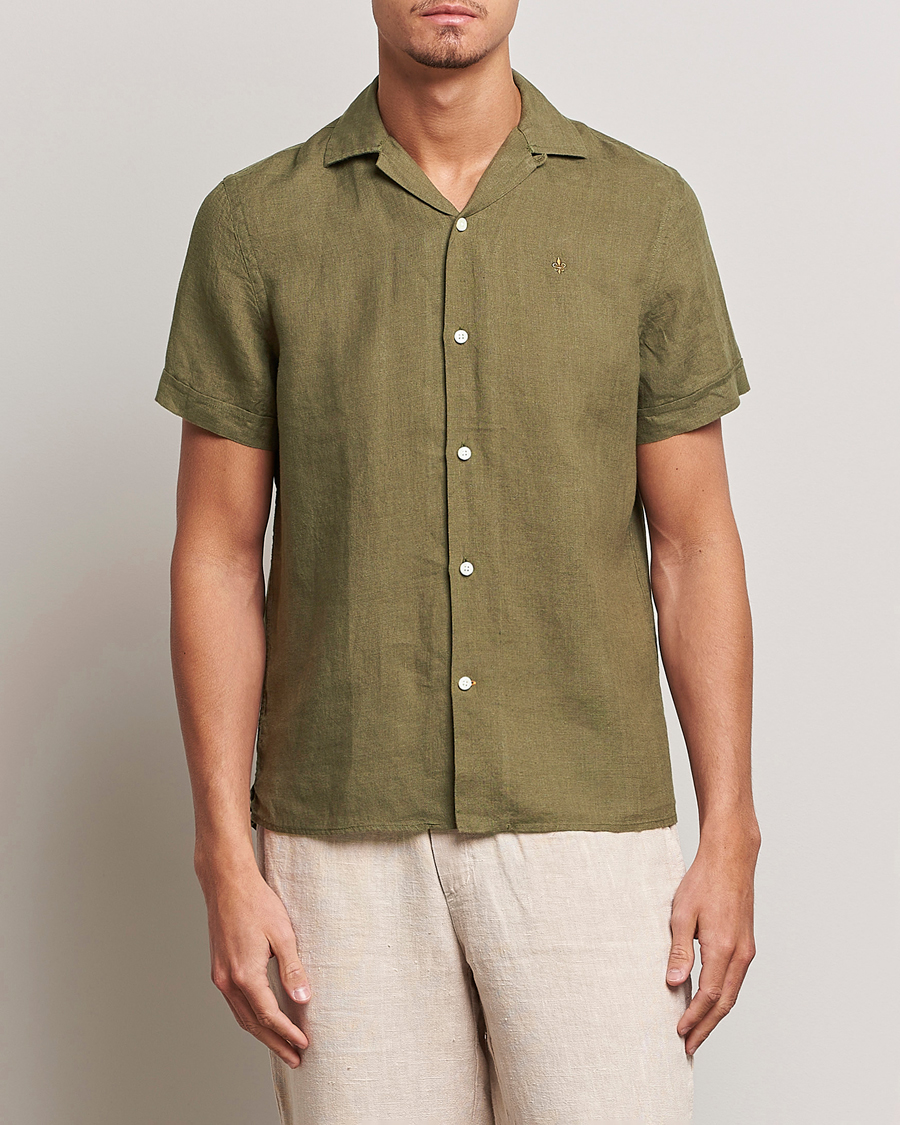 Herre |  | Morris | Douglas Linen Short Sleeve Shirt Dark Green