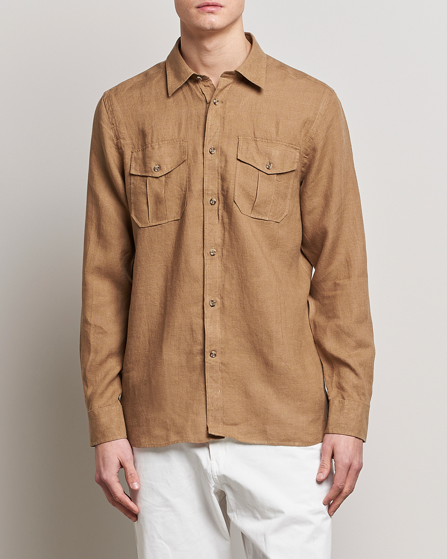Herre |  | Morris | Safari Linen Shirt Khaki Brown