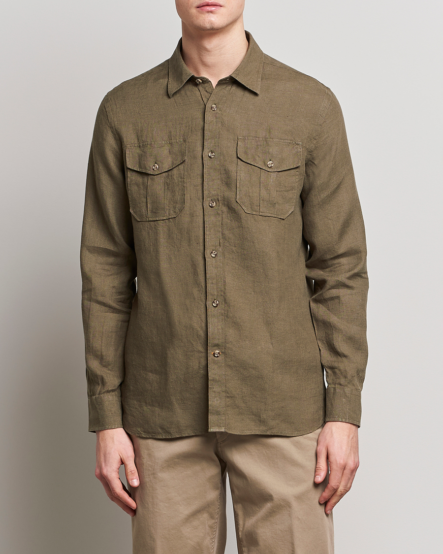 Herre |  | Morris | Safari Linen Shirt Dark Green