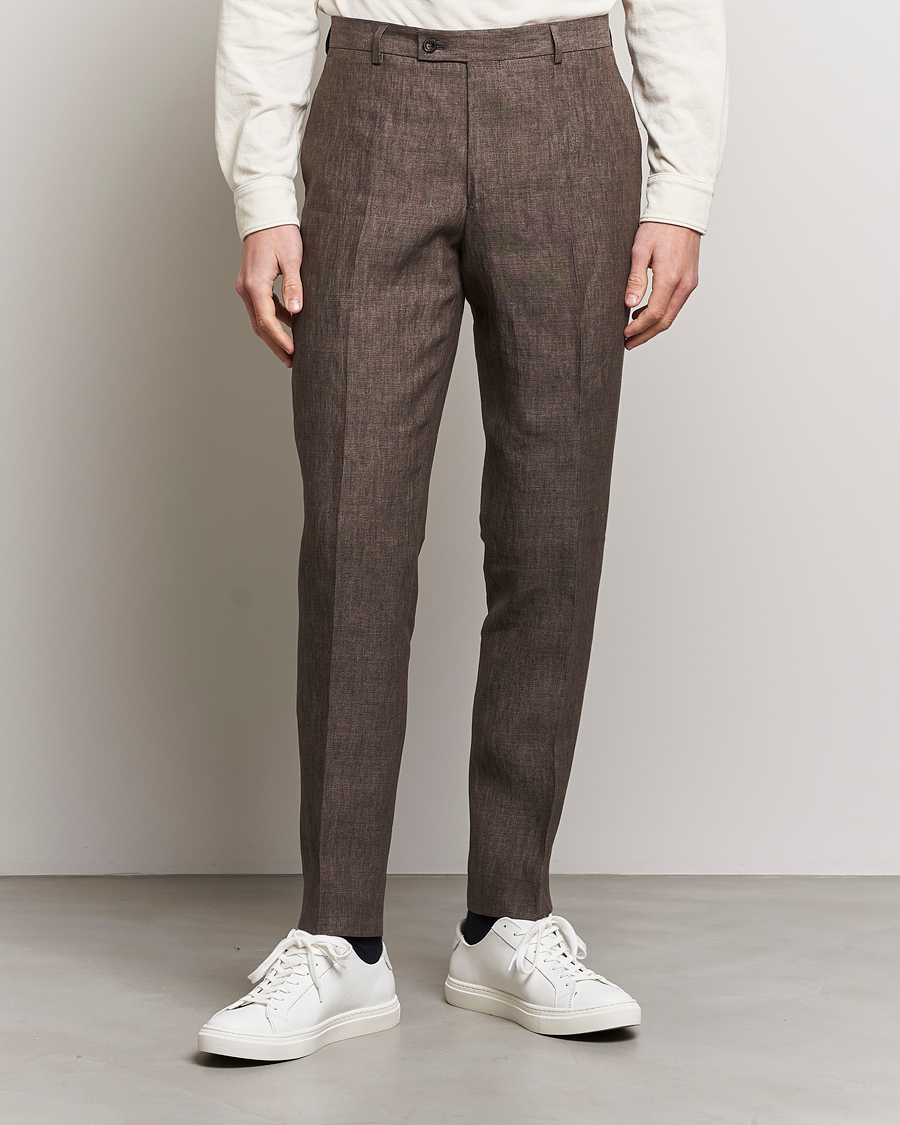 Herre | Linbukser | Morris | Bobby Linen Suit Trousers Brown