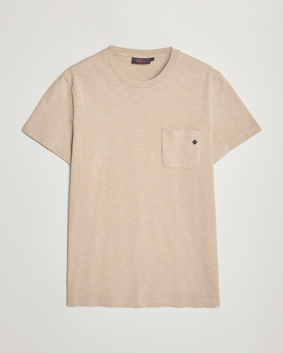 Herre | T-Shirts | Morris | Lily Slub Pocket Crew Neck Tee Beige