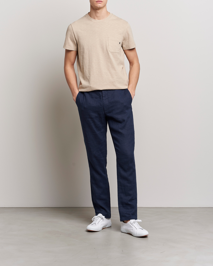 Herre | T-Shirts | Morris | Lily Slub Pocket Crew Neck Tee Beige