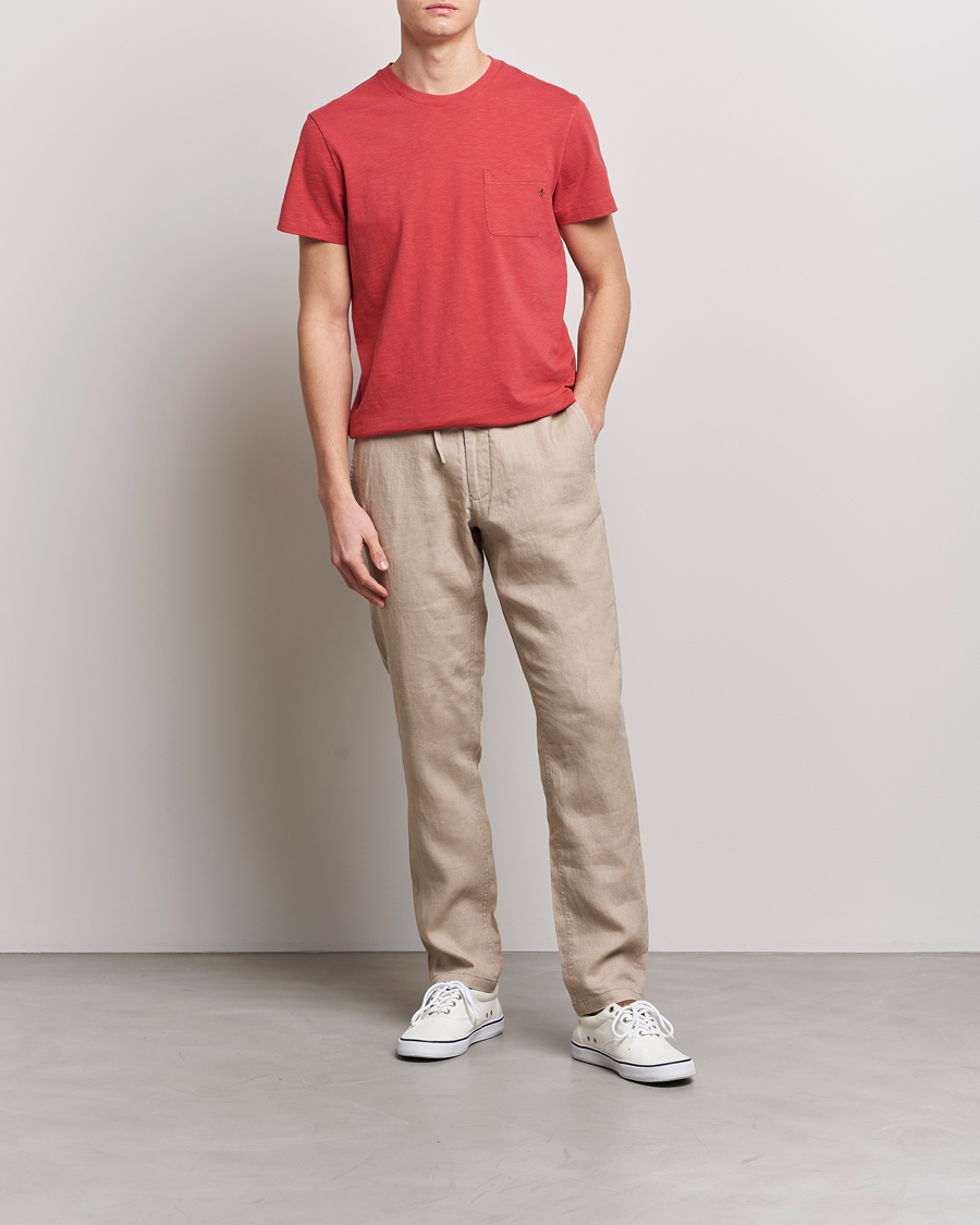Herre | T-Shirts | Morris | Lily Slub Pocket Crew Neck Tee Red