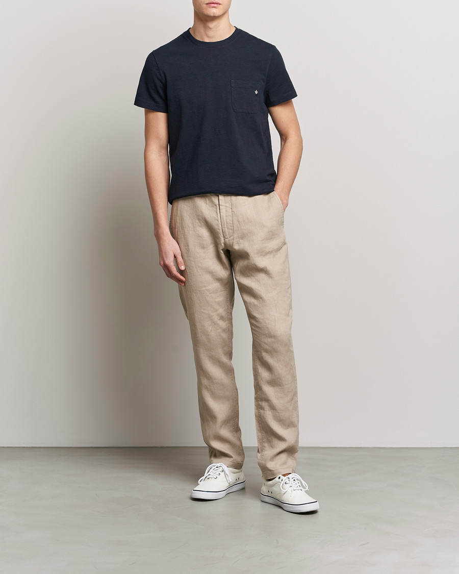 Herre | T-Shirts | Morris | Lily Slub Pocket Crew Neck Tee Navy