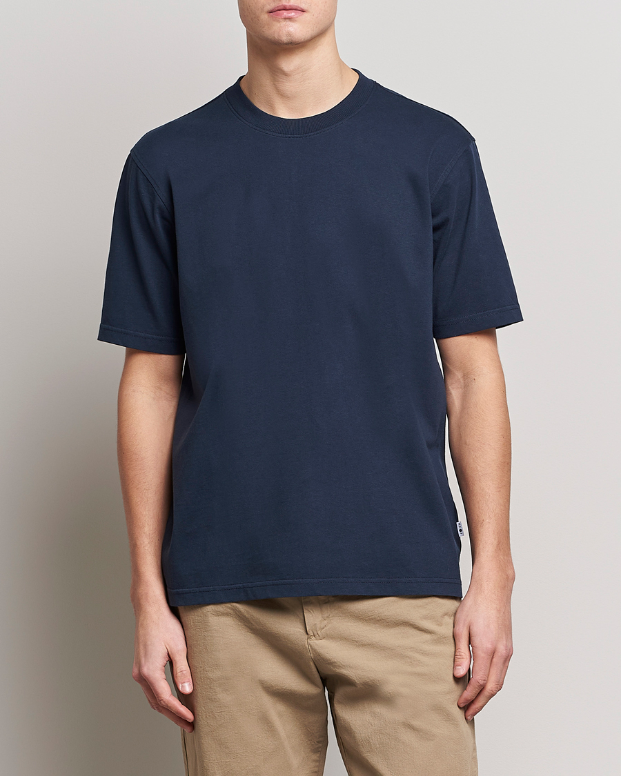 Herre | Avdelinger | NN07 | Adam Pima Crew Neck T-Shirt Navy Blue