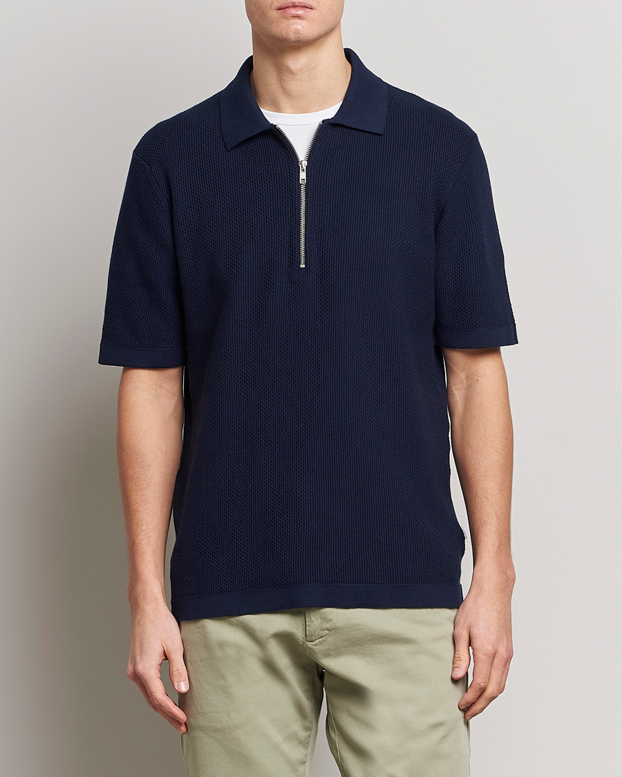 Herre |  | NN07 | Hansie Structured Zip Polo Navy Blue
