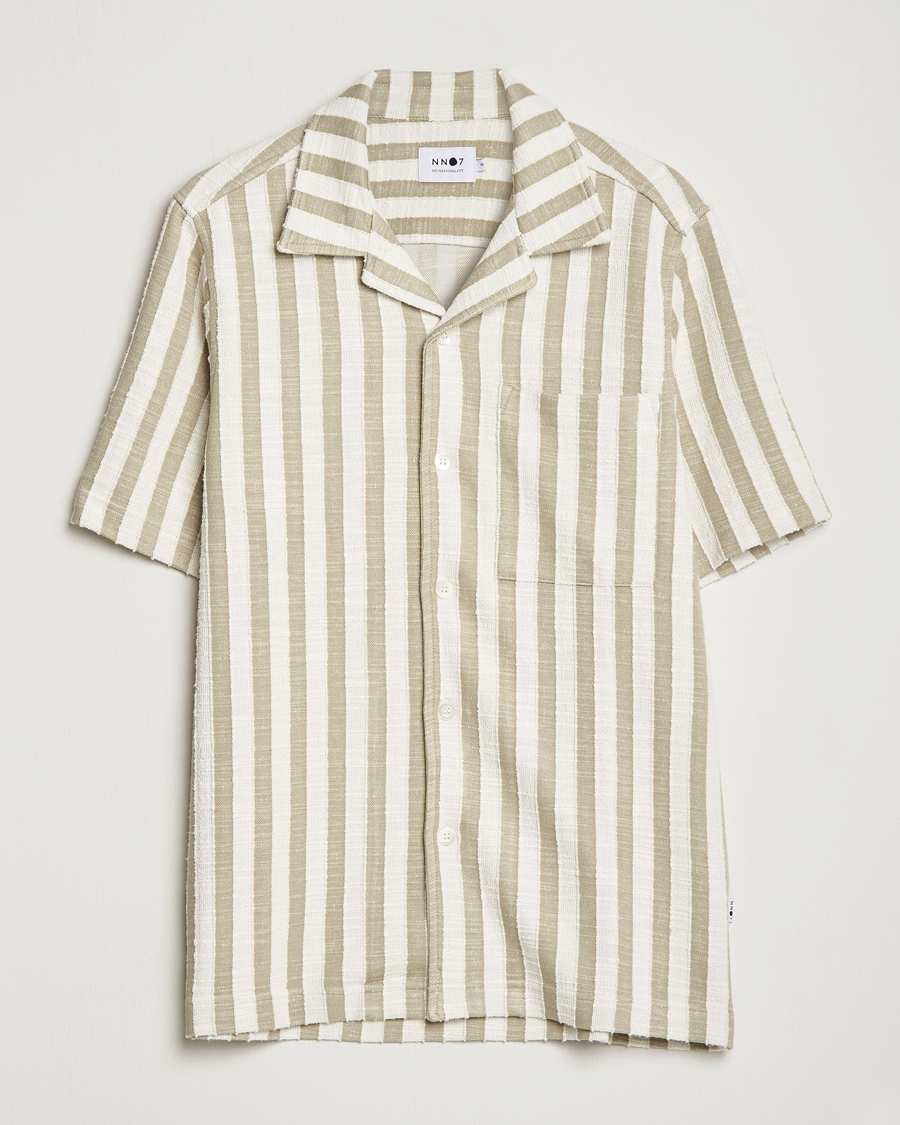 Herre | Skjorter | NN07 | Julio Knitted Striped Resort Collar Shirt Green/White