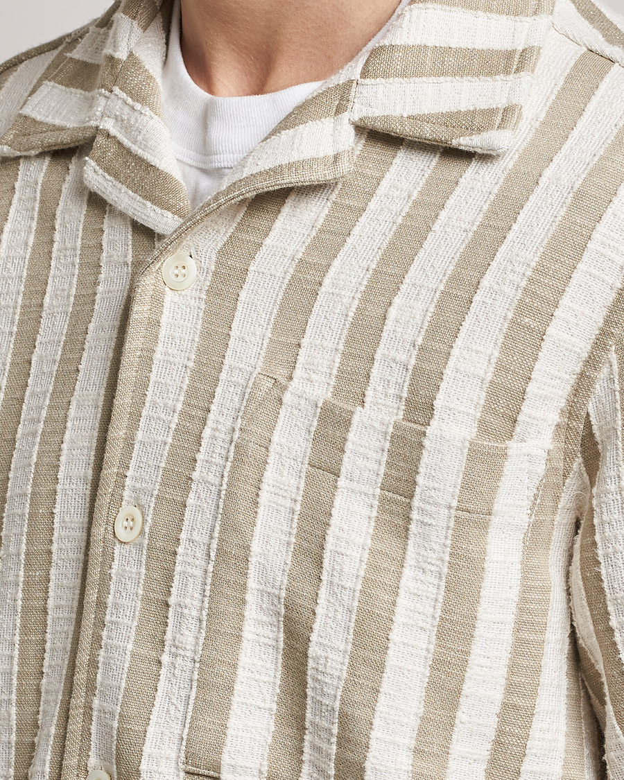 Herre | Skjorter | NN07 | Julio Knitted Striped Resort Collar Shirt Green/White