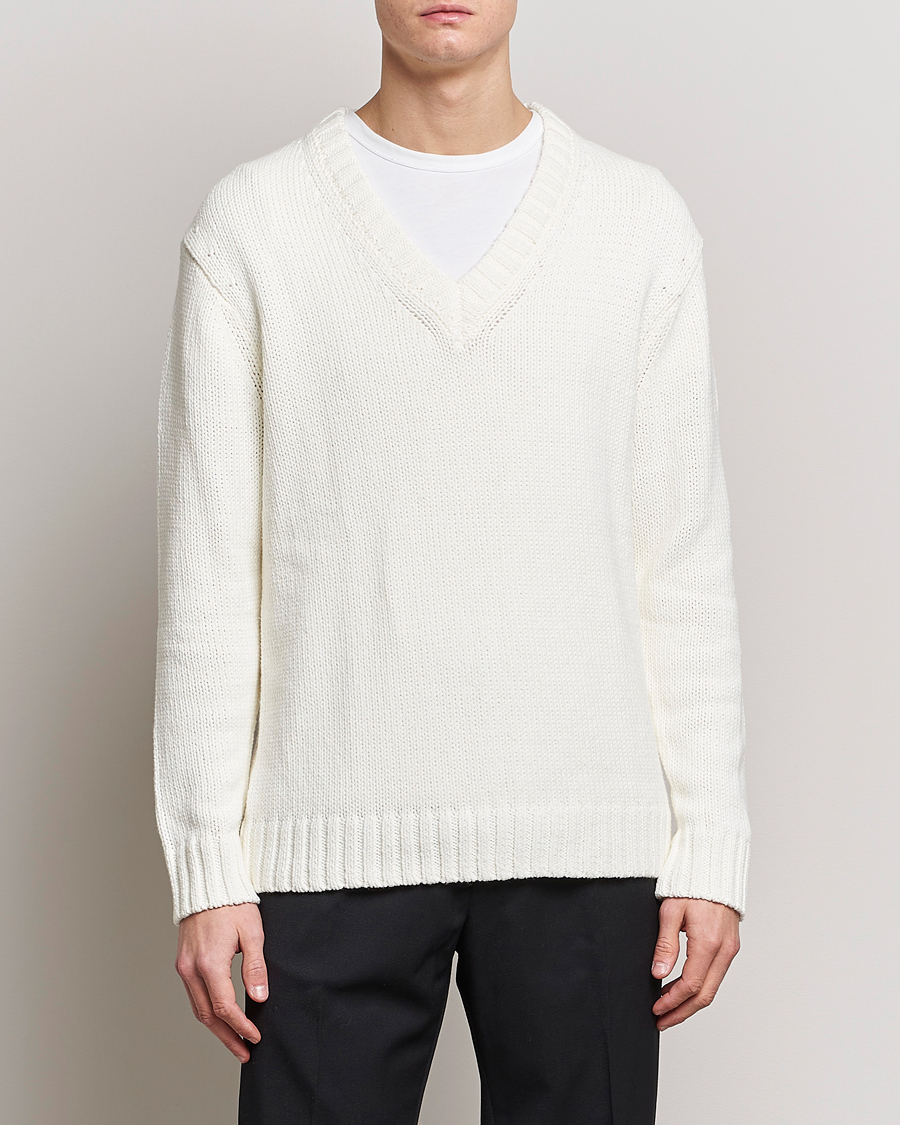 Herre | Gensere | NN07 | Jasper Knitted V-Neck Sweater Ecru