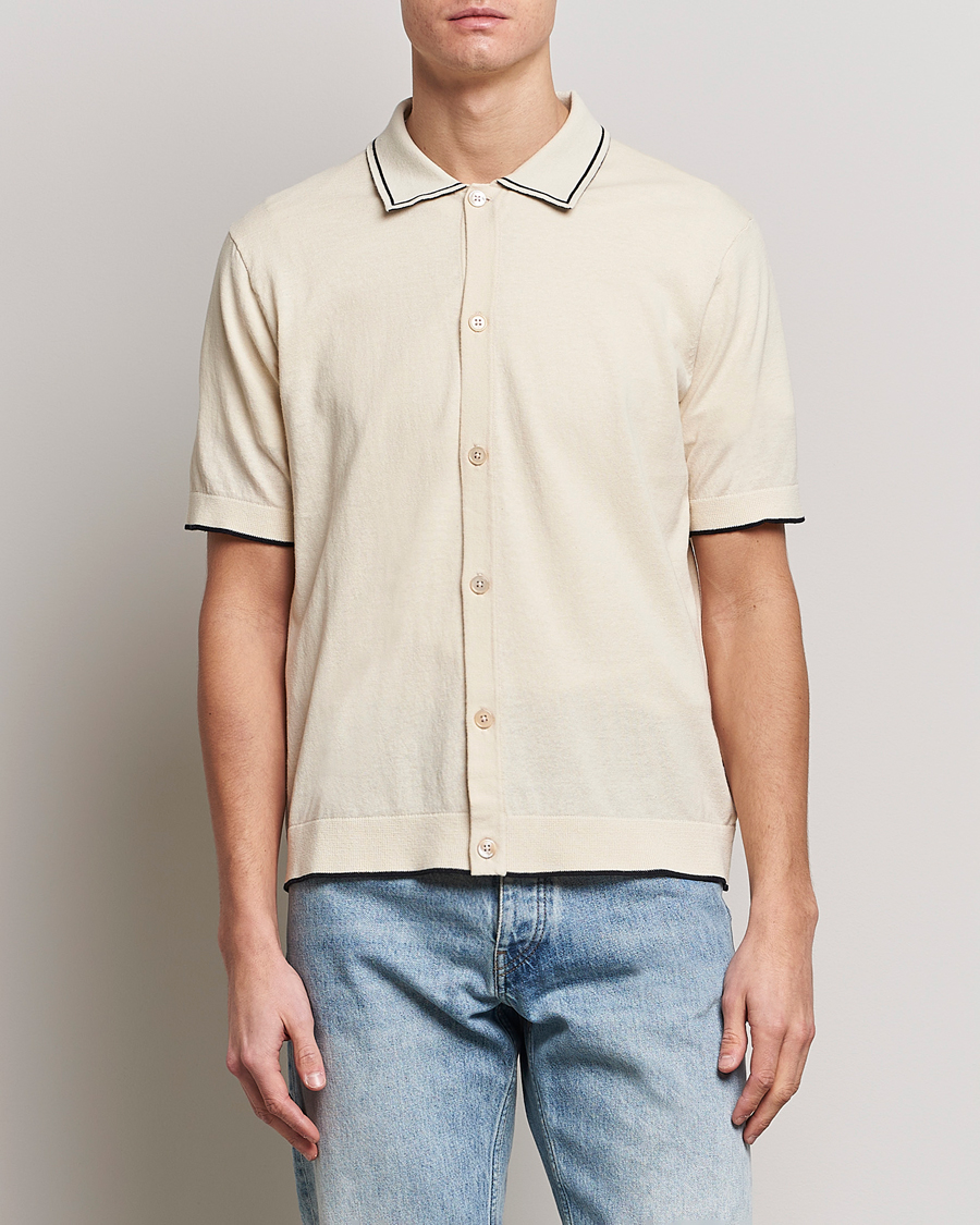 Herre |  | NN07 | Nolan Knitted Short Sleeve Shirt Ecru