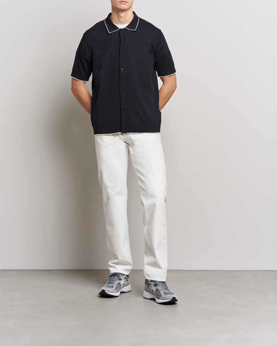 Herre | Skjorter | NN07 | Nolan Knitted Short Sleeve Shirt Navy Blue
