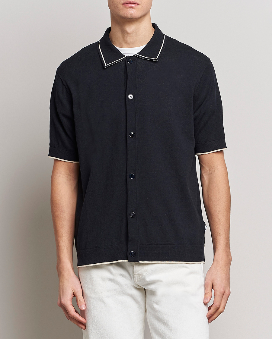 Herre | NN07 | NN07 | Nolan Knitted Short Sleeve Shirt Navy Blue