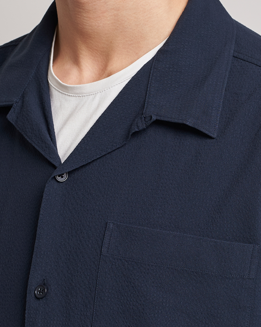Herre | Skjorter | NN07 | Julio Seersucker Short Sleeve Shirt Navy Blue