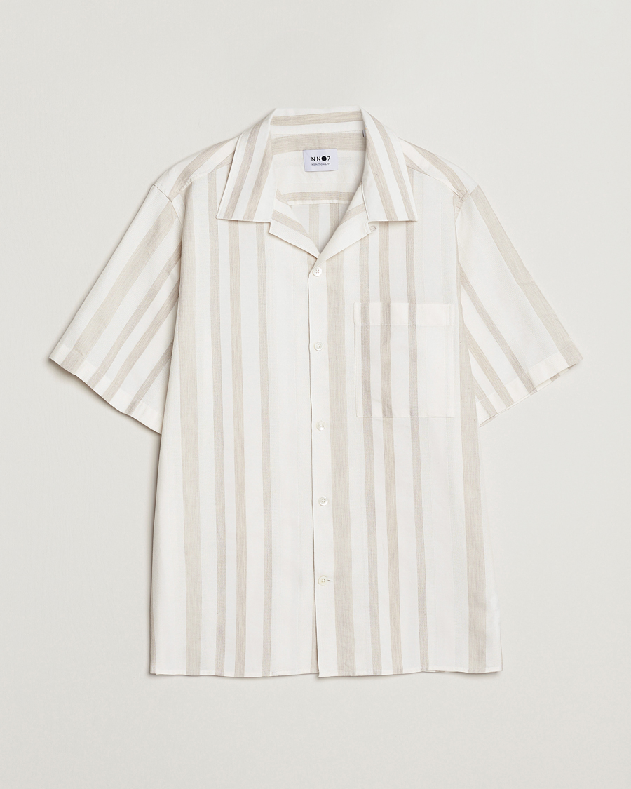 Herre | Skjorter | NN07 | Julio Block Stripe Short Sleeve Shirt Khaki/White