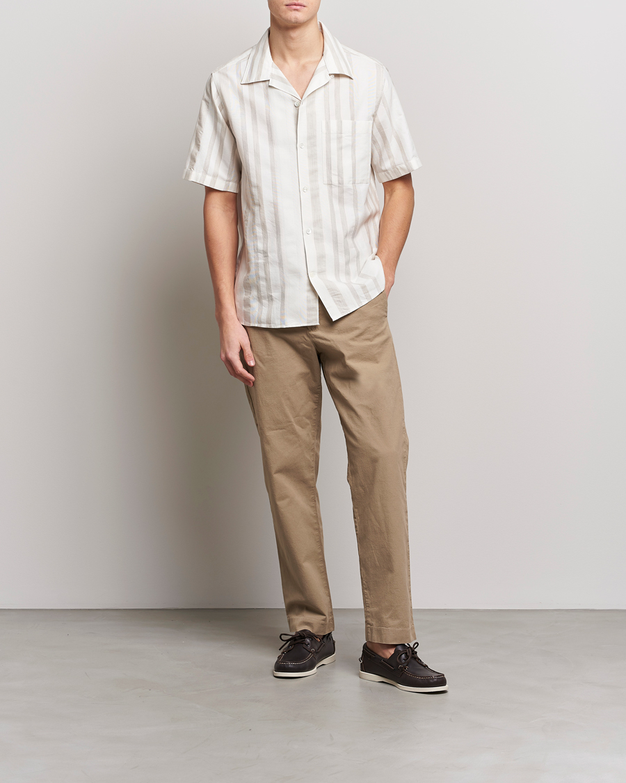 Herre | Skjorter | NN07 | Julio Block Stripe Short Sleeve Shirt Khaki/White