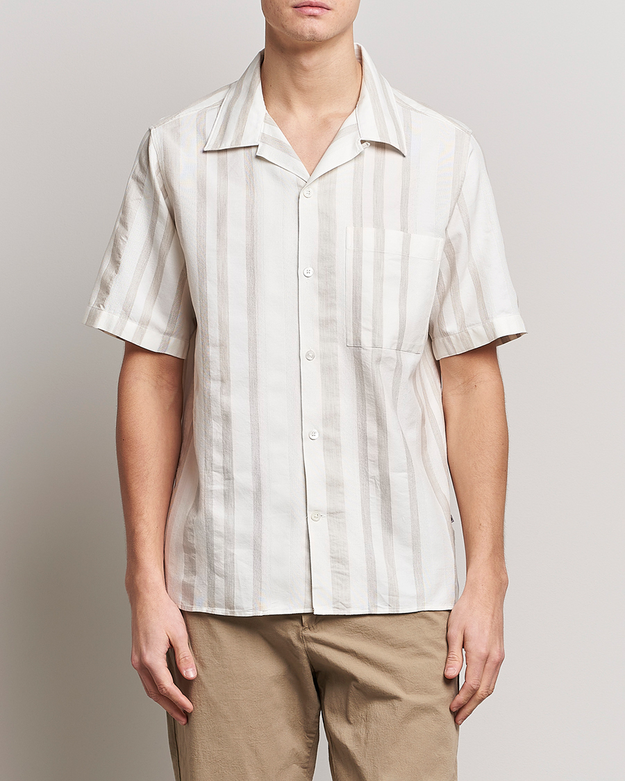 Herre |  | NN07 | Julio Block Stripe Short Sleeve Shirt Khaki/White