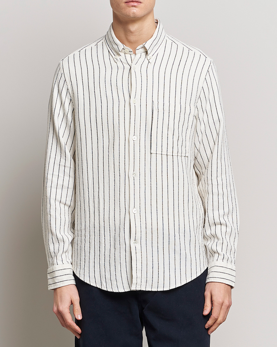 Herre |  | NN07 | Arne Linen Striped Shirt Navy/White
