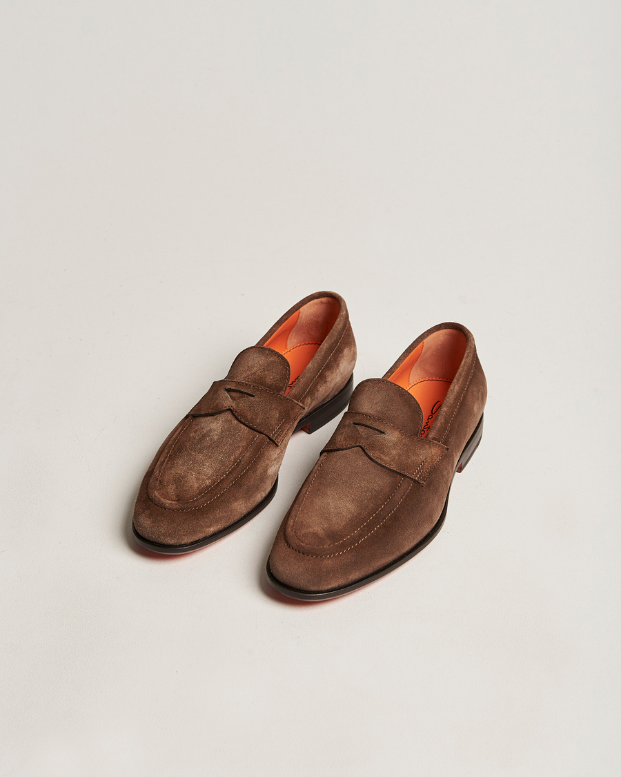 Herre |  | Santoni | Penny Loafer Dark Brown Suede