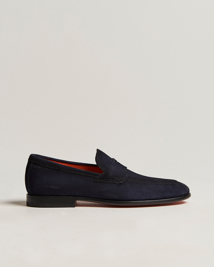 Herre | Santoni Penny Loafer Navy Suede | Santoni | Penny Loafer Navy Suede