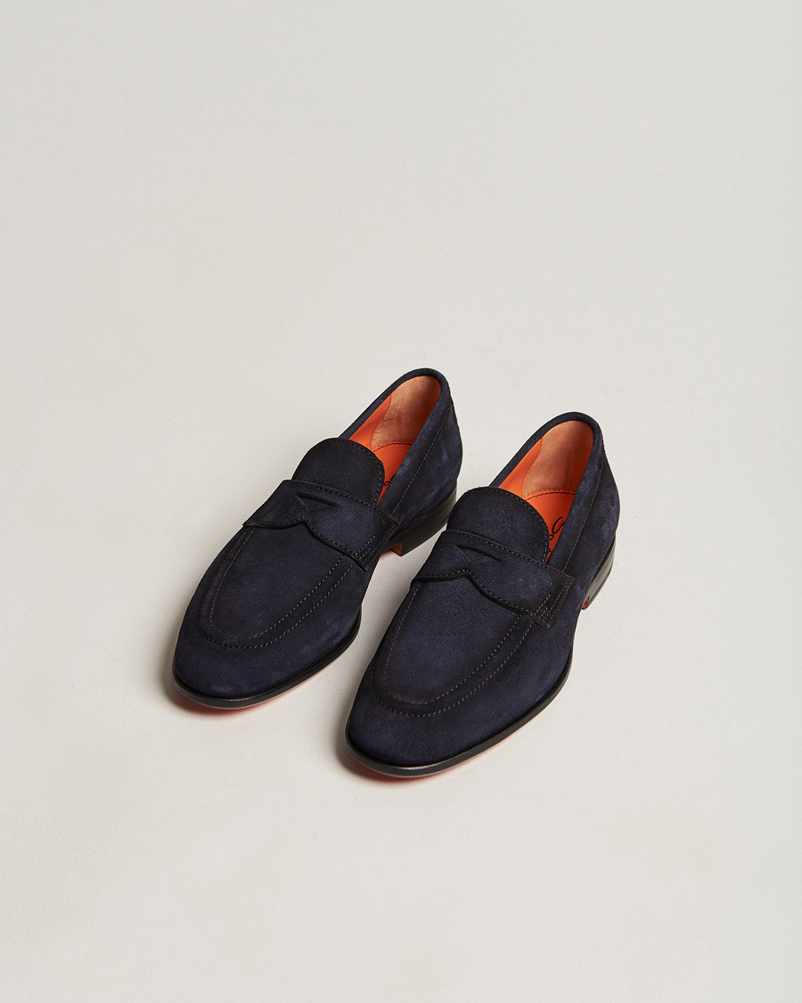 Herre | Santoni Penny Loafer Navy Suede | Santoni | Penny Loafer Navy Suede