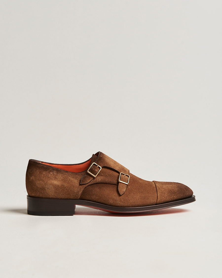 Herre | Santoni Double Monk Shoe Brown Suede | Santoni | Double Monk Shoe Brown Suede